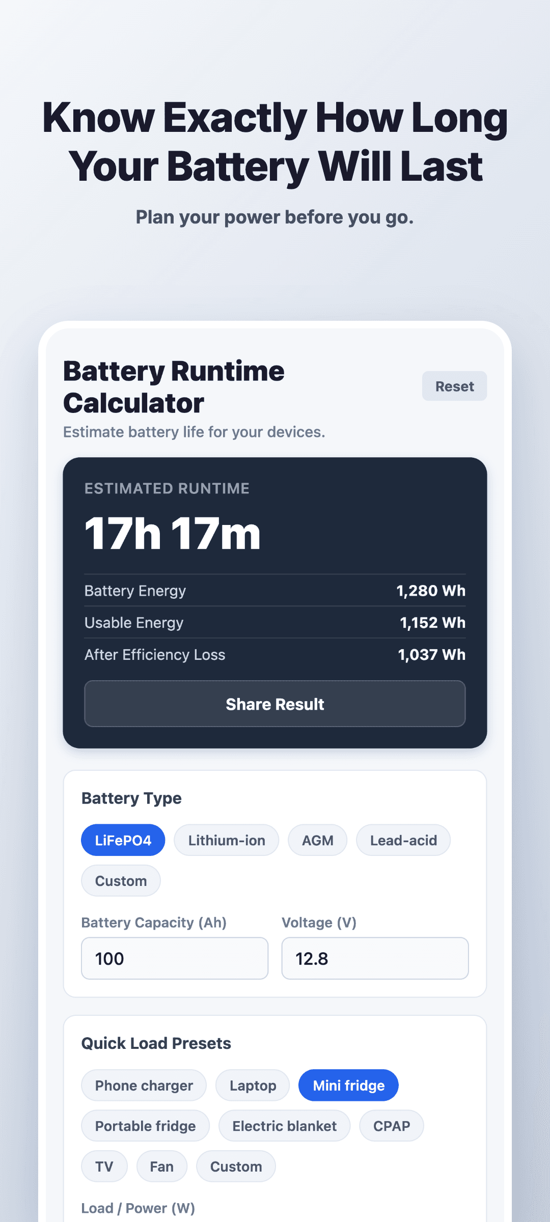Battery Runtime Calculator Screenshot 1