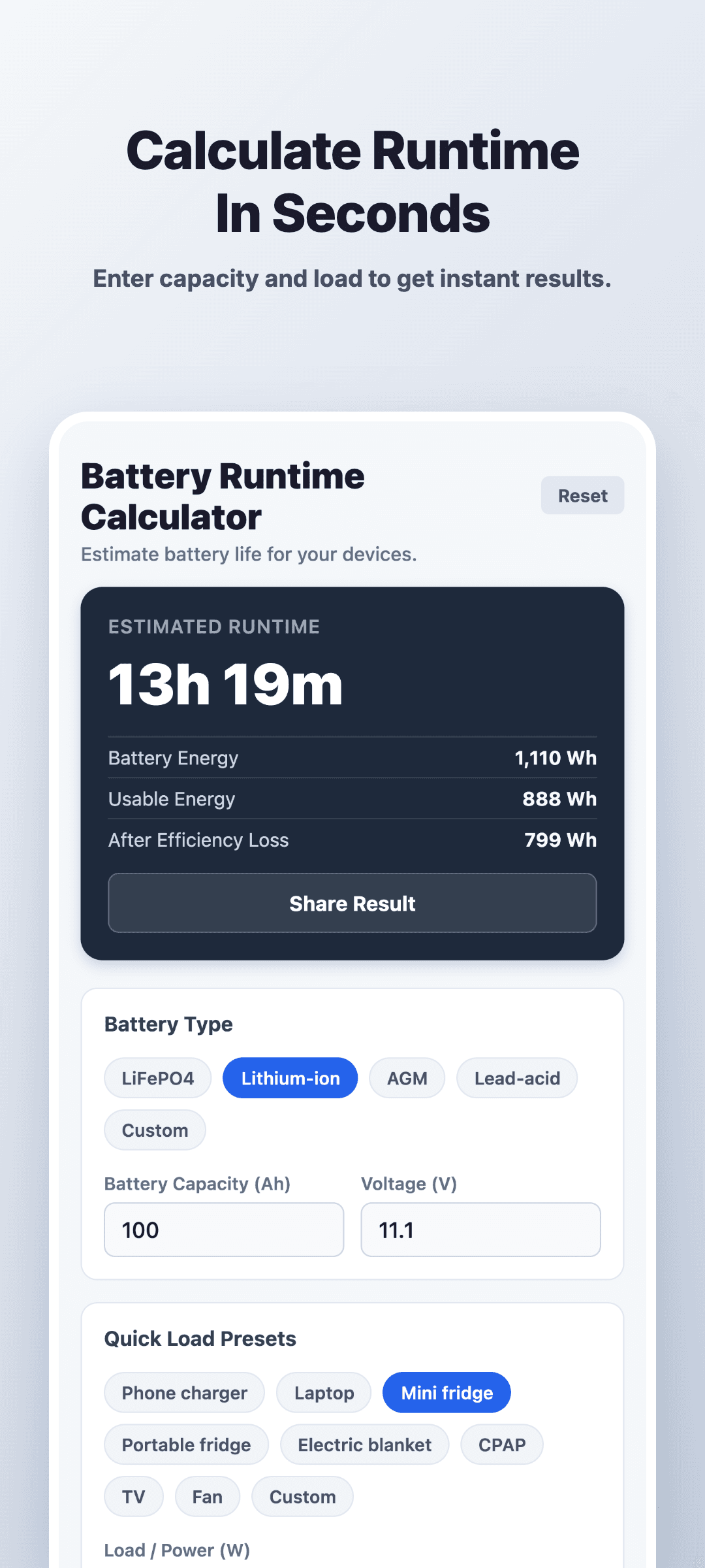 Battery Runtime Calculator Screenshot 2