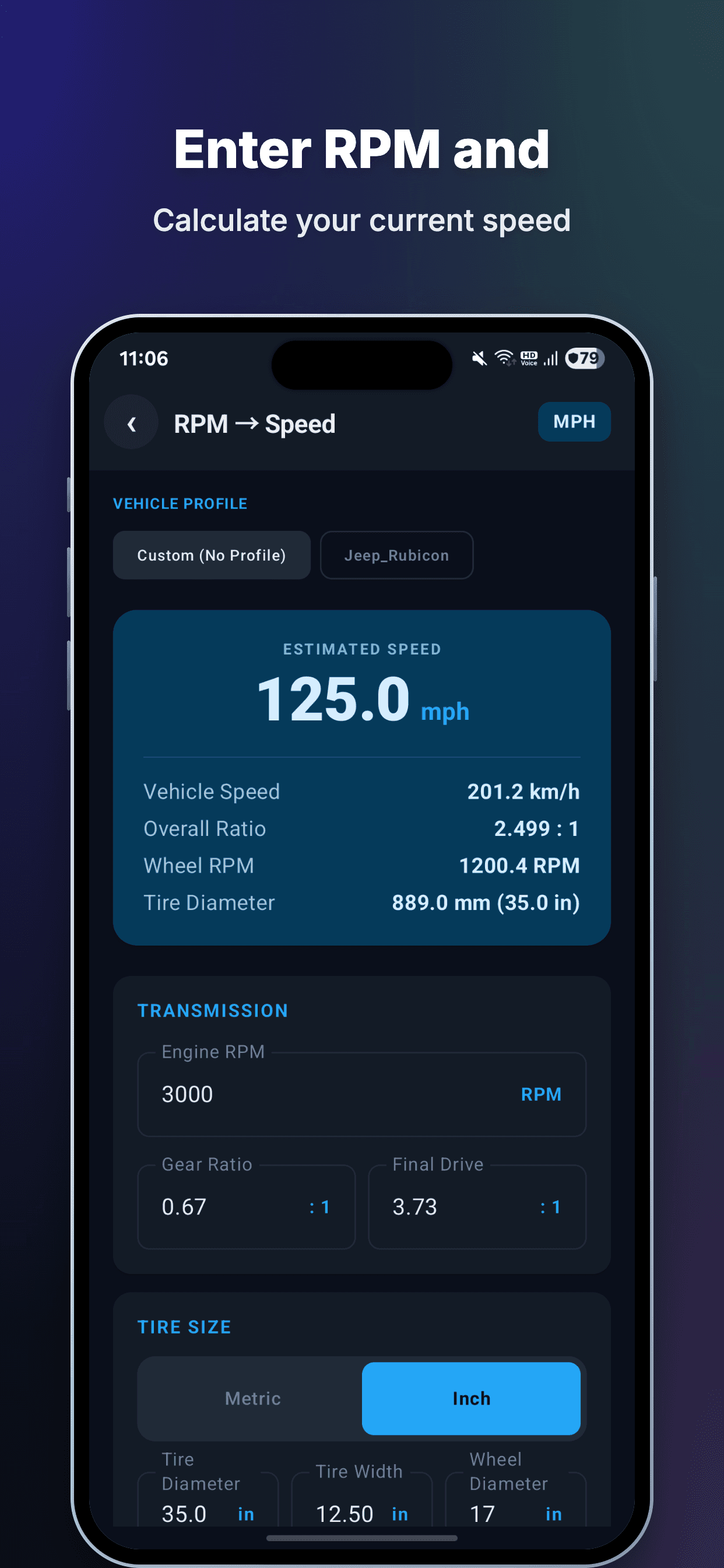 Gear Ratio & Speed Calculator Screenshot 2
